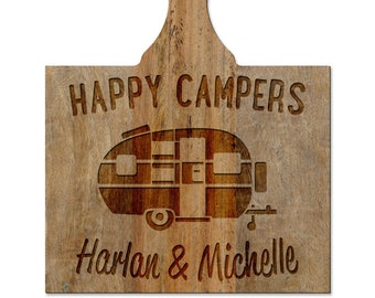 Personalized Cutting Board - Happy Campers - Family Keepsake - Great Gifts for New Home Owners or Newlyweds
