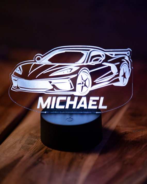 Personalized Car Acrylic Light Up Sign with LED Base Night Light Great Gift for Kids Parents Grandparents Sportscar Racing Nursery