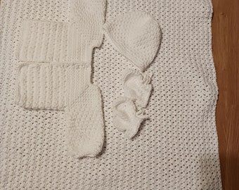 Baby layette, Baby sweater set, Baby blanket