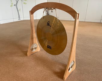 Handmade Wooden Gong Stand with Tree of Life Design - Up to 22" Gong