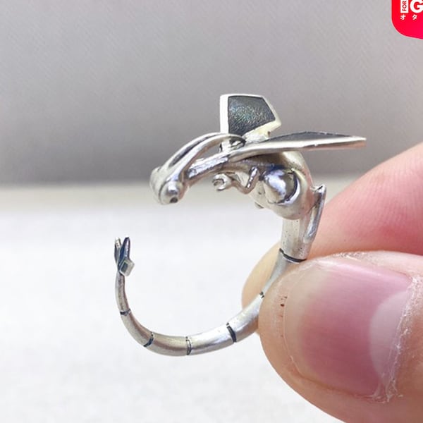 Fanmade Pokemon Flygon Wrapped Custom Ring Handmade, Flygon Silver 950 Silver Ring Handmade, Pokemon Ring Jewelry, Flygon Ring
