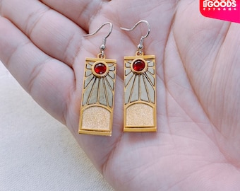 Hanafuda "Rising Sun" Earrings Handmade Sterling Gold/Silver , Hanafuda Inspired Anime Earrings Cosplay, Cosplay Earrings Japanese Sun Ray