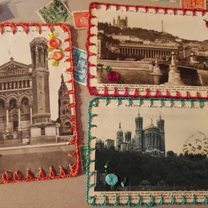 cartes postales anciennes Lyon, cartes Lyon brodées