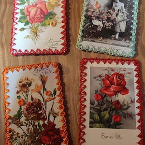 embroidered happy birthday postcards, Mother's Day cards