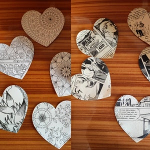 Cuori di carta riciclata, decorazioni per matrimoni, tavoli per feste, scrapbooking, journaling