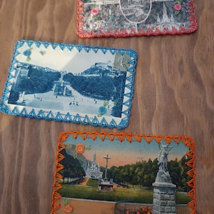 cartes postales anciennes de Lourdes brodées