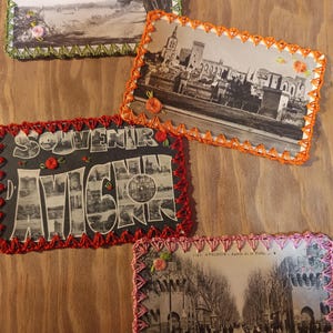 old Avignon postcards, embroidered postcards