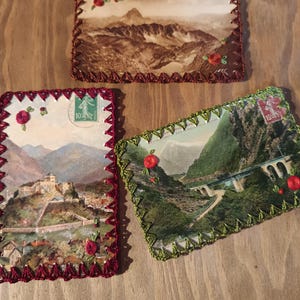 cartes postales des Pyrénées brodée