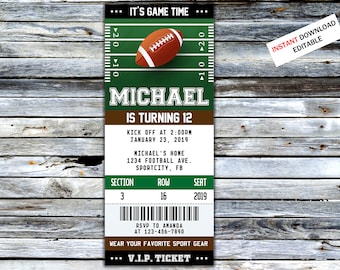 Football Ticket Birthday Invitation American Football Ticket Invite Football Party Sport For Boy Birthday Ticket Print Digital Invitation