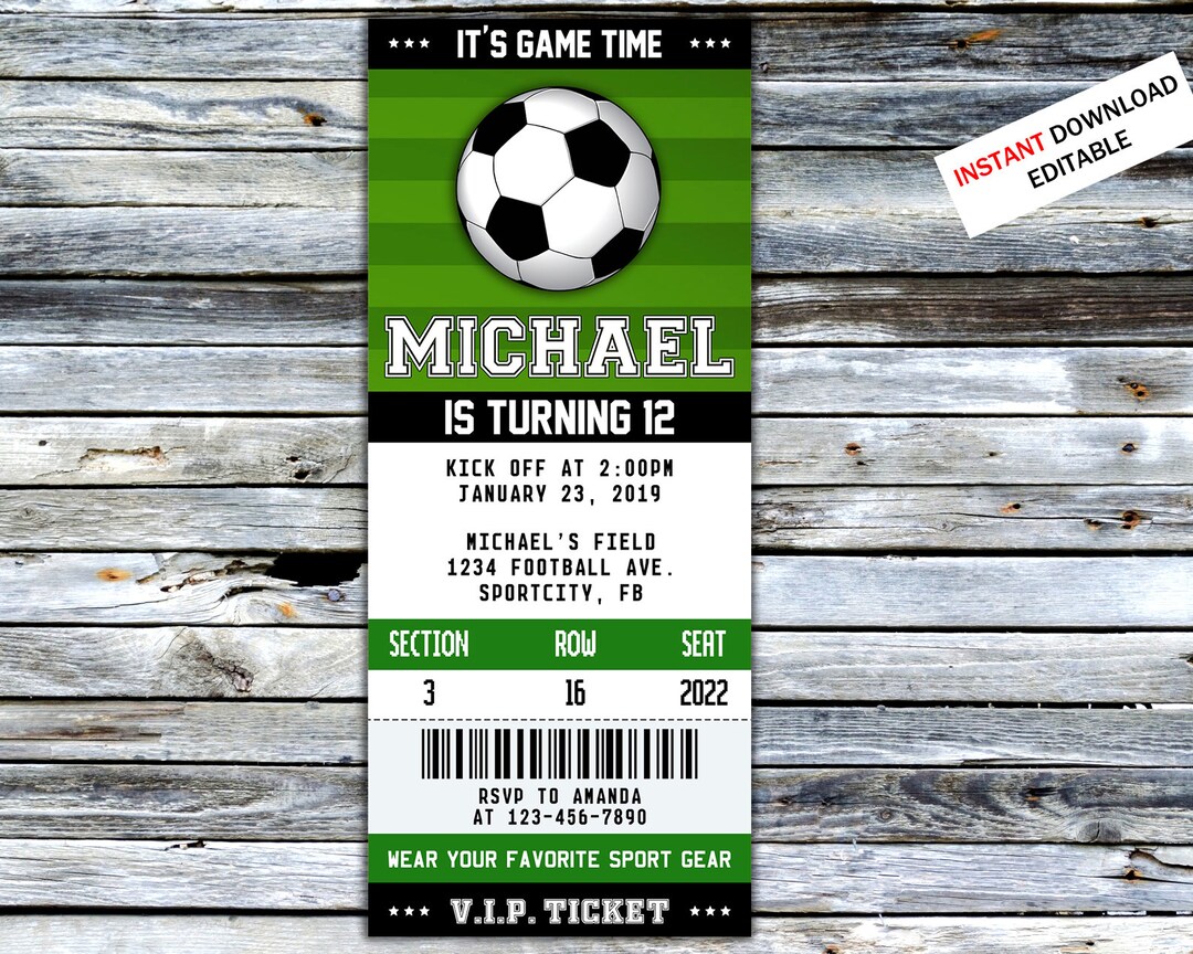Soccer Ticket Birthday Invitation Football Invite Party Sport for Boy