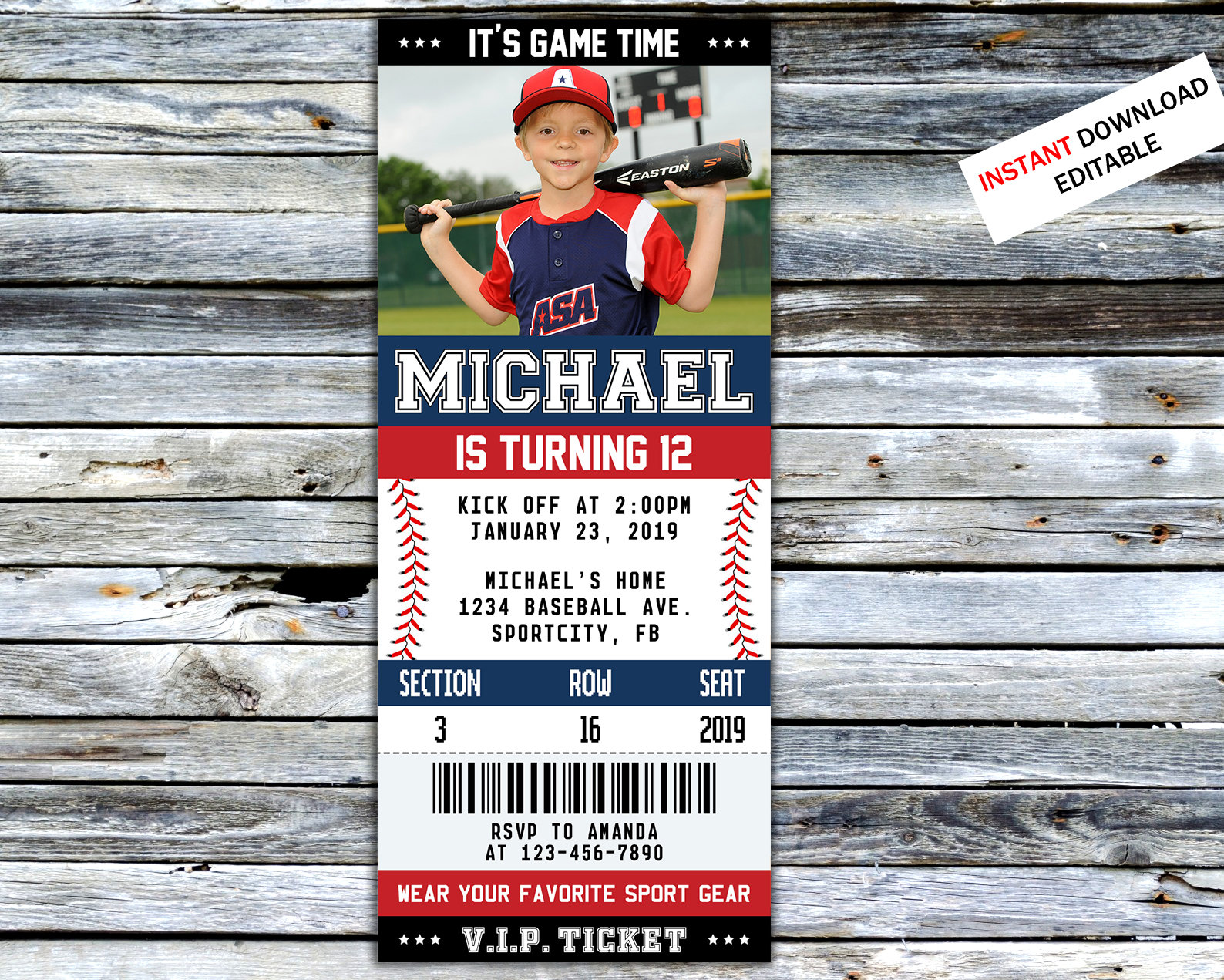 Baseball Ticket Birthday Invitation Sports Invite Party for Boy and ...