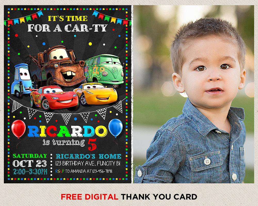 Cars Birthday Invitation With Photo Party for Boy Invite 2 Etsy