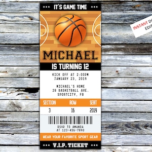 Basketball Ticket Geburtstagseinladung Bball Sport laden Party ein für Jungen und Mädchen Sport Geburtstag Print Digital bearbeitbare druckbare Karte Canva
