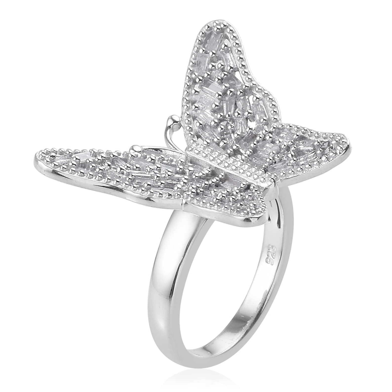 Butterfly Ring Diamond ring in Platinum Over Sterling Silver Etsy