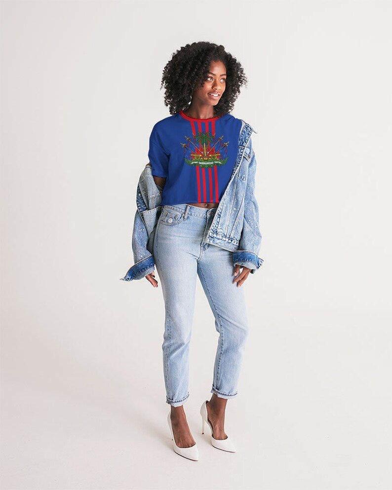 Blue Women/'s Lounge Cropped Tee Haitian Flag Shirt