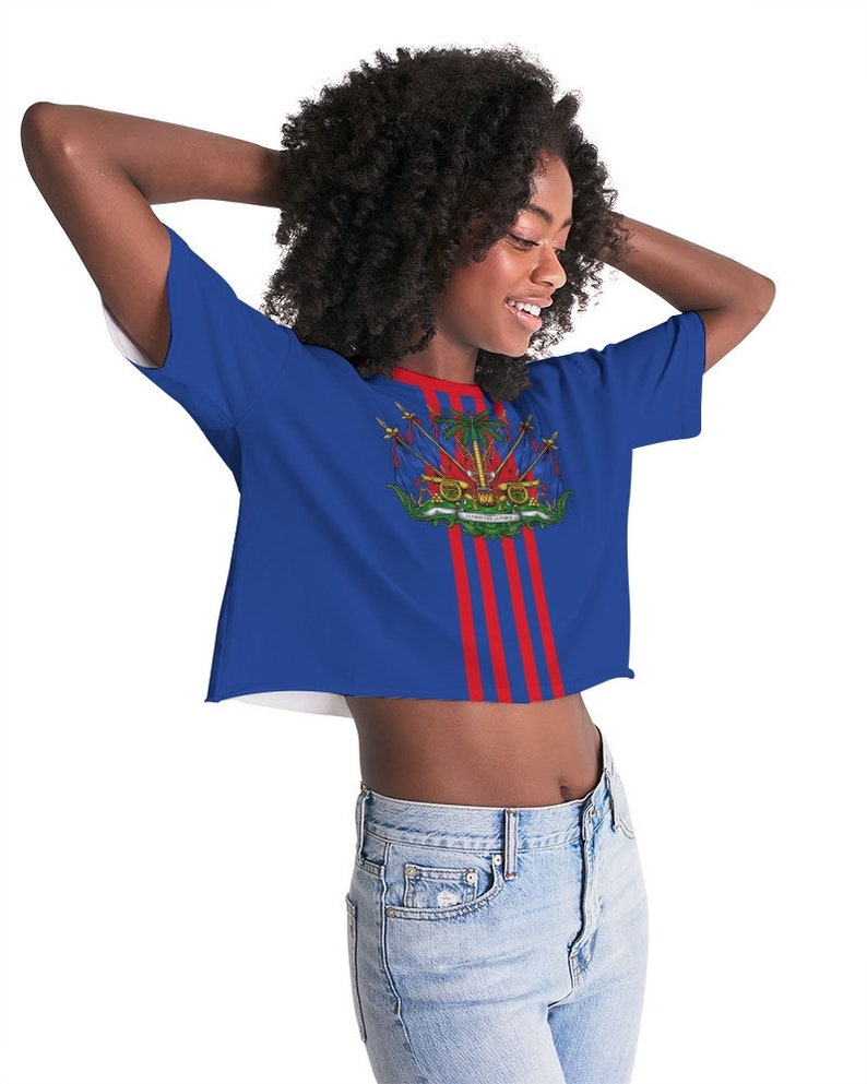 Blue Women/'s Lounge Cropped Tee Haitian Flag Shirt
