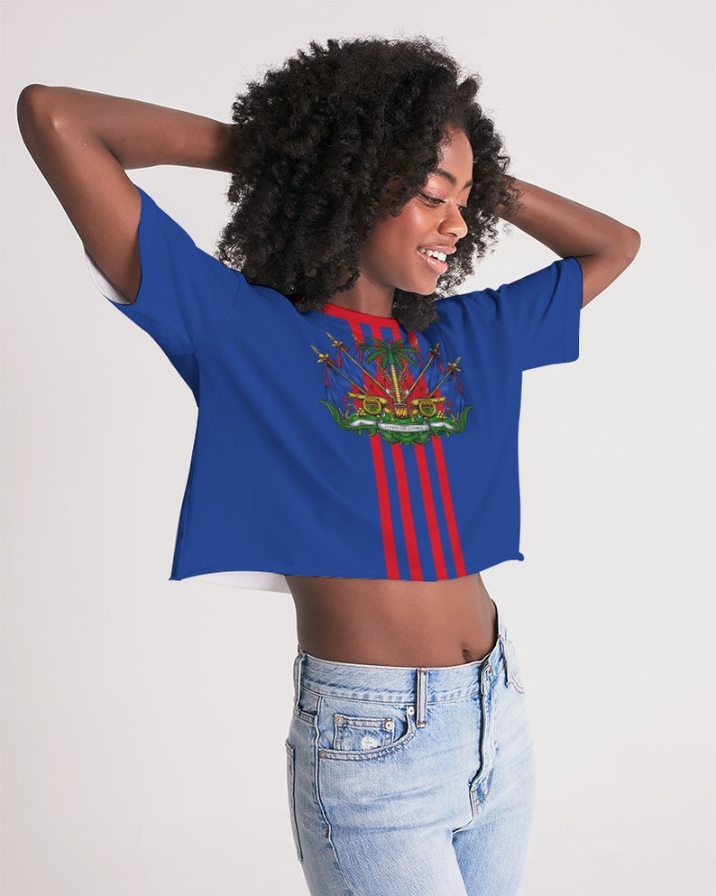 Blue Women/'s Lounge Cropped Tee Haitian Flag Shirt
