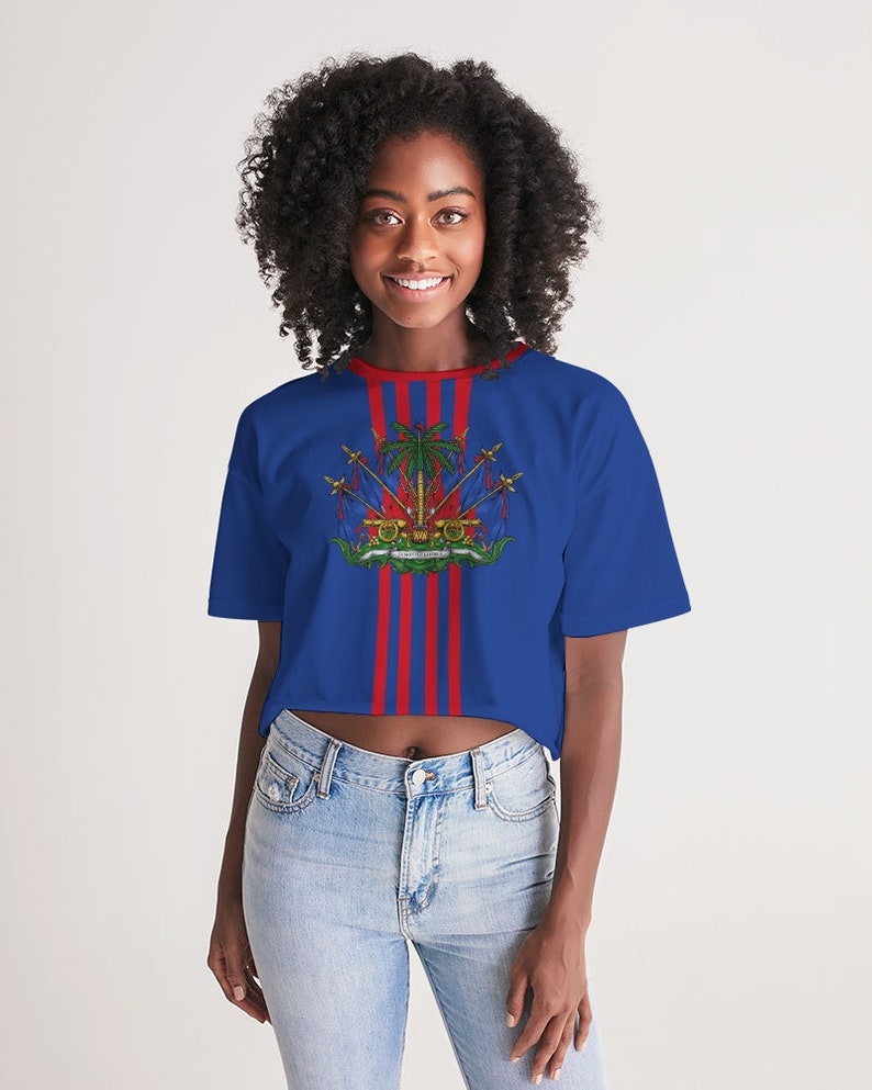 Blue Women/'s Lounge Cropped Tee Haitian Flag Shirt