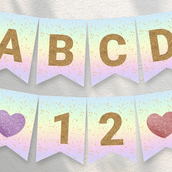 Rainbow Banner Letters A to Z, Alphabet Pastel Watercolor Banner, 1st Birthday Banner Printable, INSTANT DOWNLOAD