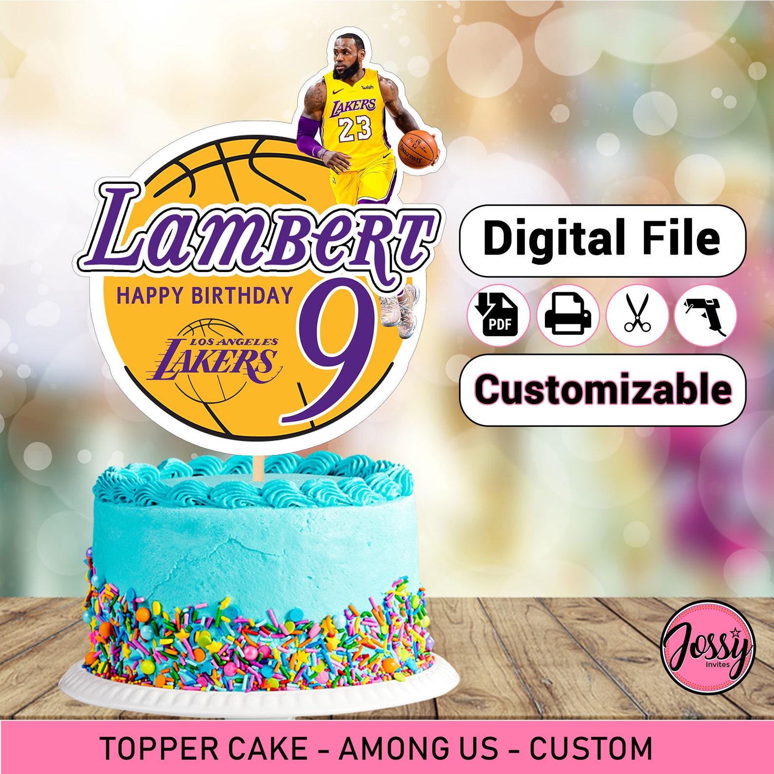 Printable Lakers Cake Topper Lakers Cake Topper Girl Cake | Etsy