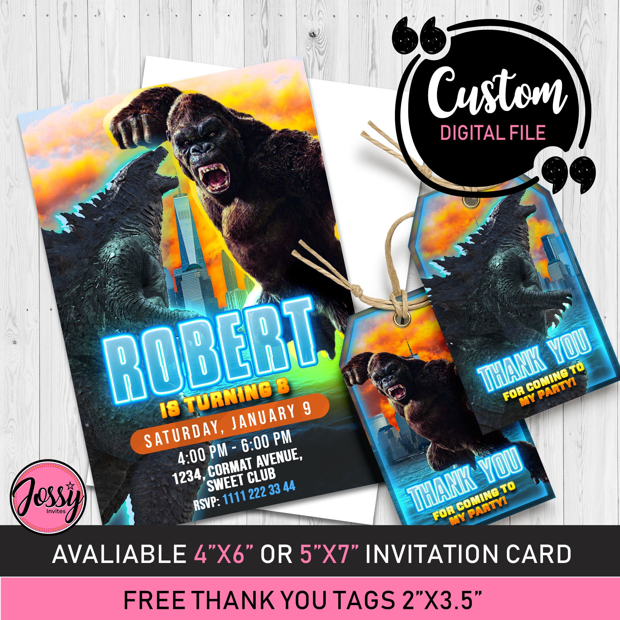 Godzilla vs King Kong Invitation Godzilla vs King Kong | Etsy