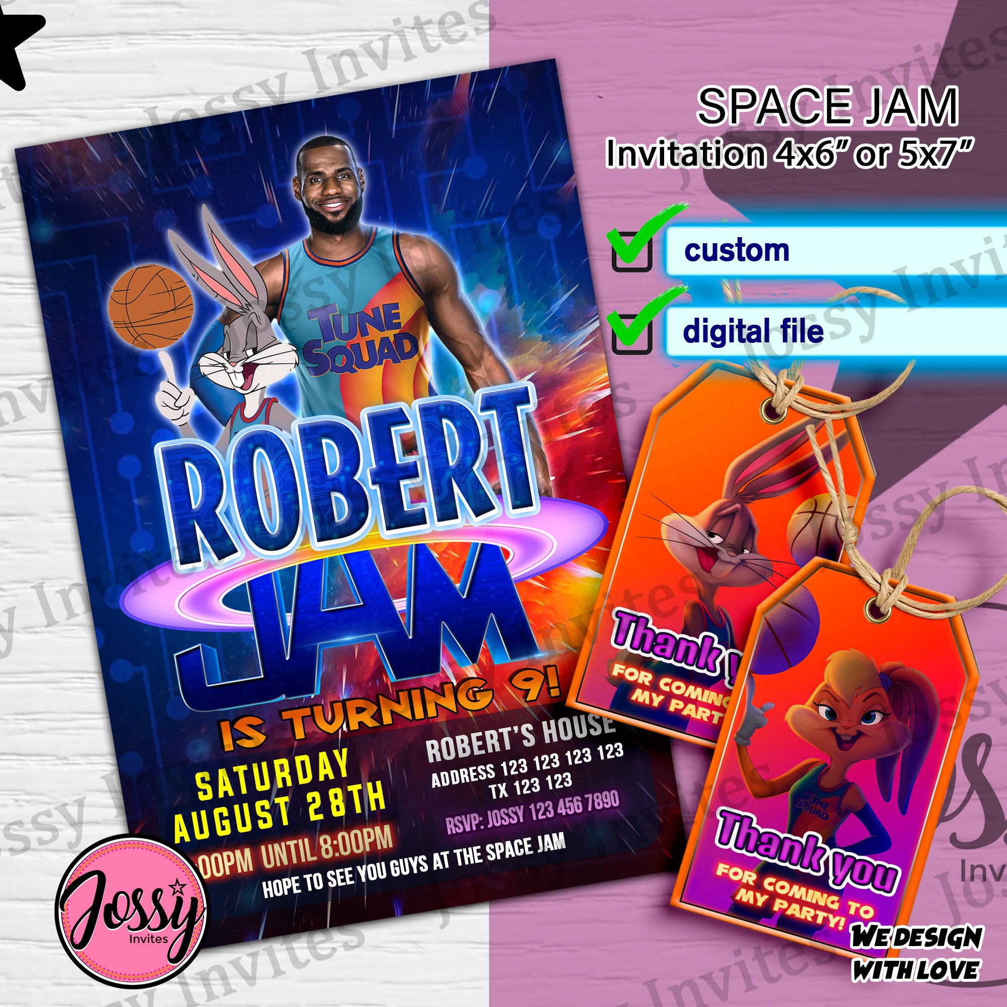 Space Jam Card Invitation Space Jam Birthday InvitationSpace Etsy