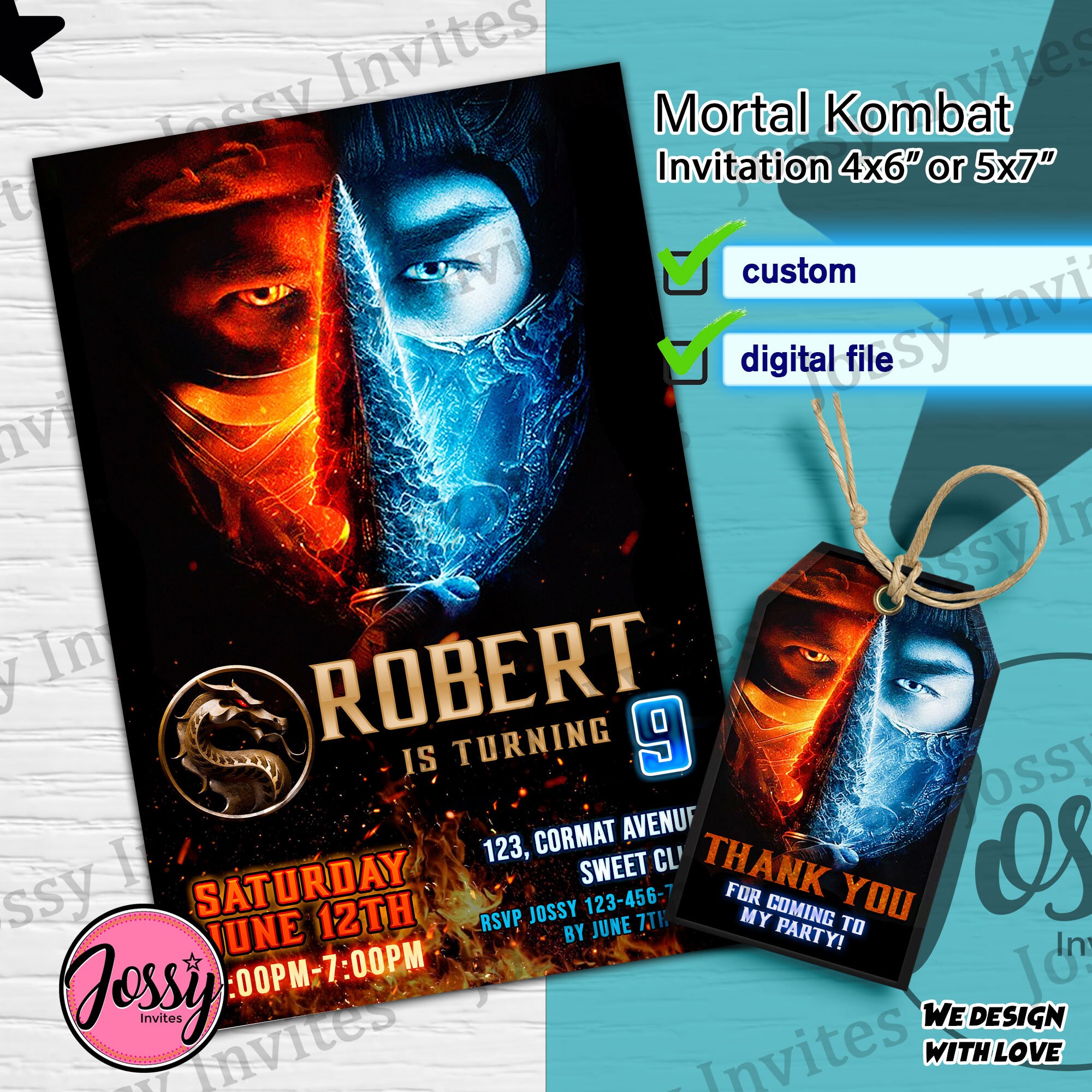 Mortal Kombat Invitation Mortal Kombat Birthday Card Etsy