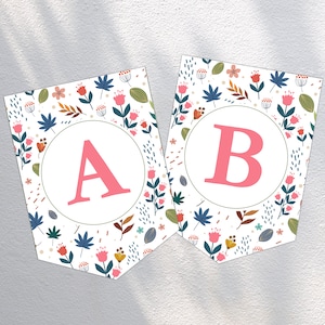 Banner imprimible floral / Plantilla de banderas de letras editables / Flores de primavera multicolores / Descarga instantánea / Texto editable en PDF