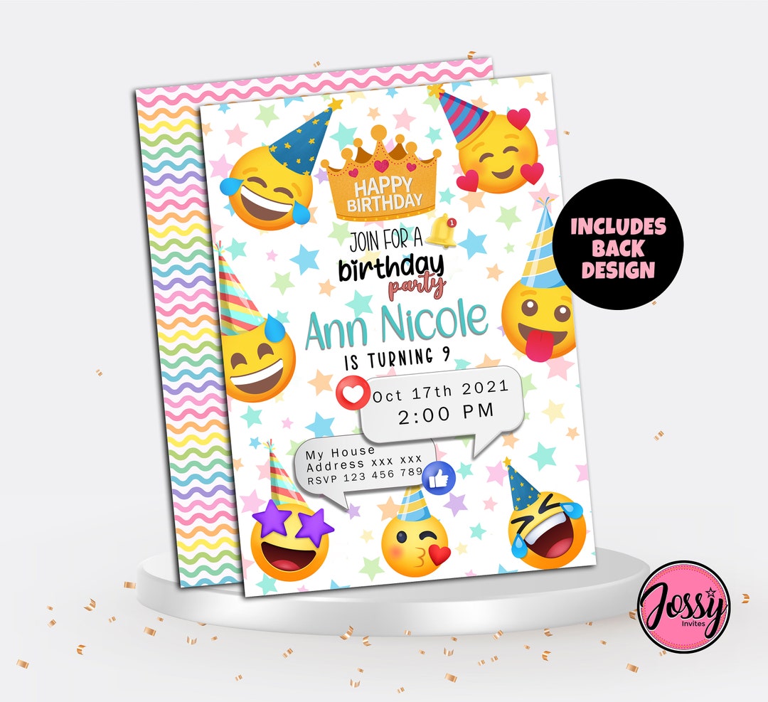 Emoji Birthday Invitations, Emoji Party Invitation, Girls Emoji ...