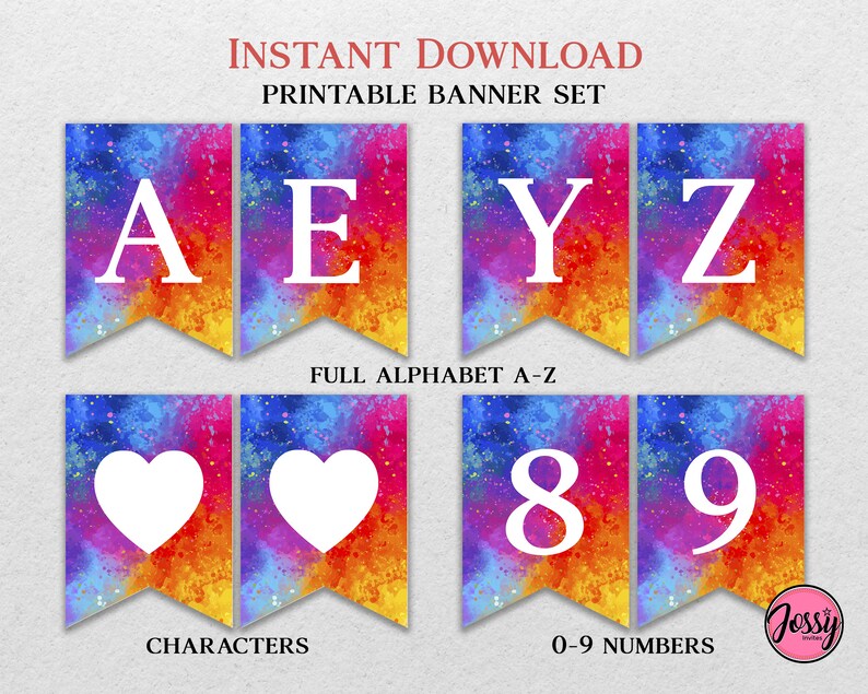 Rainbow Marble Printable Paper Banner A to Z Alphabet | Etsy