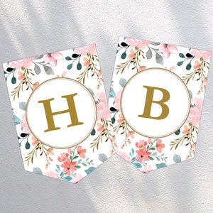 Banner imprimible de carta floral, plantilla de banner de carta editable, cumpleaños, baby shower o novia, DESCARGA INSTANTÁNEA, texto editable en PDF