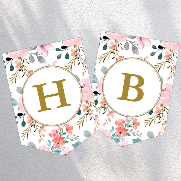 Floral Letter Printable Banner, Editable Letter Banner Template, Birthday, Baby Shower or Bridal, INSTANT DOWNLOAD, PDF Editable Text