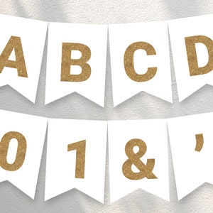 White Gold Alphabet Banner, Sparkle Gold Birthday Printable Banner Letters A to Z, INSTANT DOWNLOAD