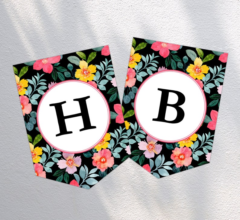 Pink Floral Printable Banner Editable Letter Flags Template Etsy