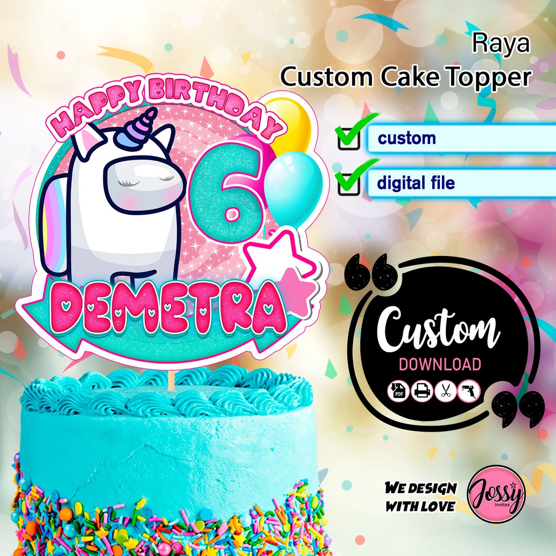printable among us unicorn cake topper among us cake