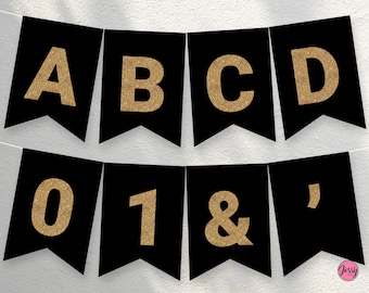 black gold alphabet banner sparkle gold birthday printable etsy