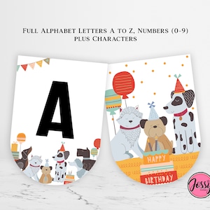 Dog Theme Banner, Puppy Flag Printable Alphabet Banner Set, Letters A to Z, INSTANT DOWNLOAD