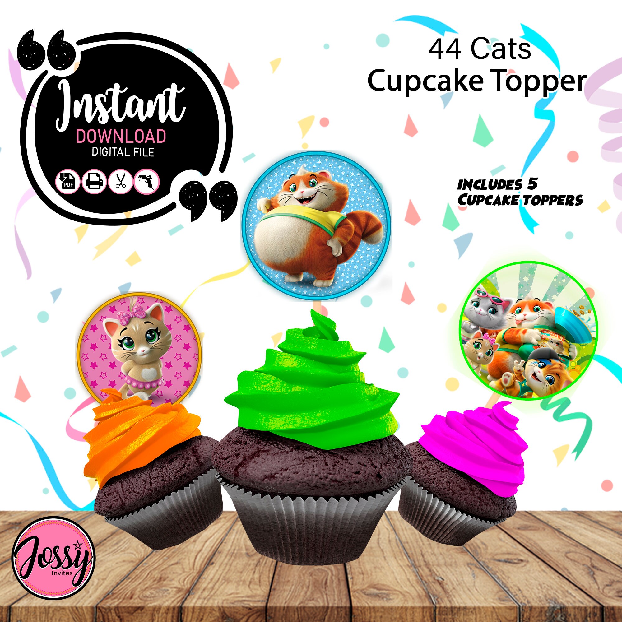 Printable 44 Cats Cupcake Toppers Birthday INSTANT Digital | Etsy