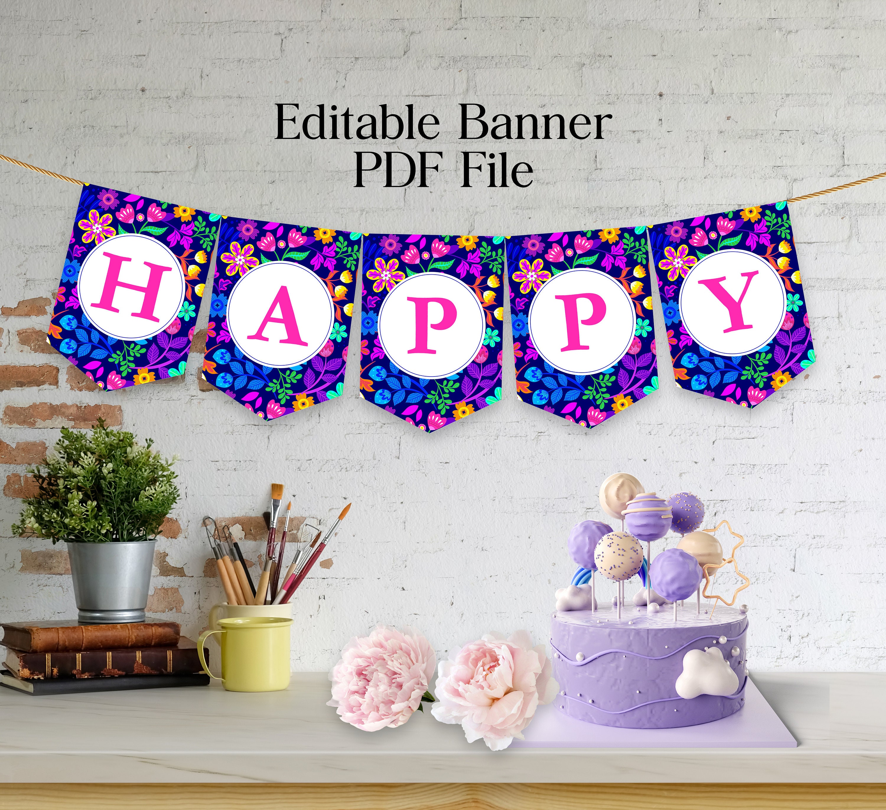 Floral Birthday Banner Template, Editable PDF | First Birthday Decor ...