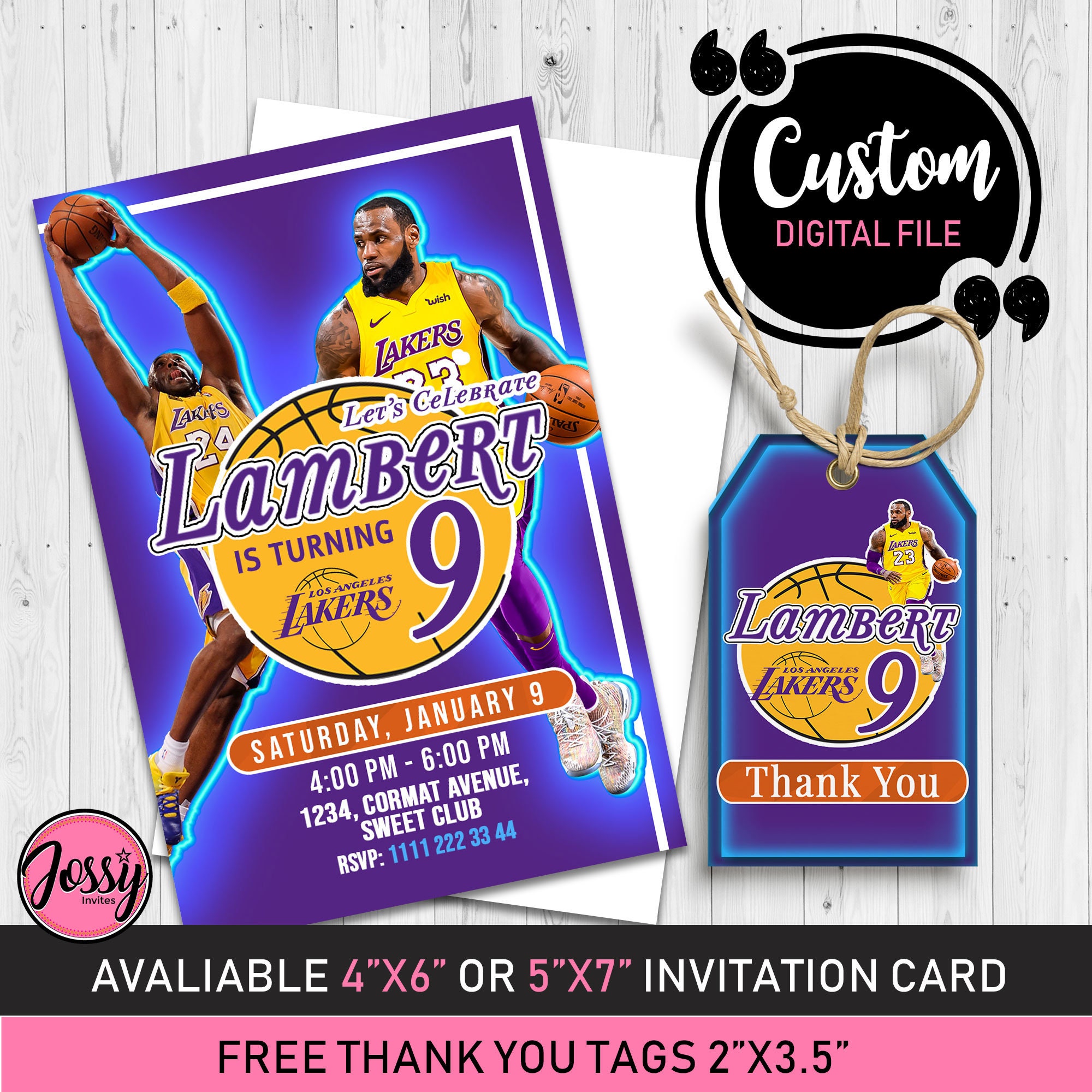 Lakers Birthday Invitation Lakers Party Basketball Party Etsy