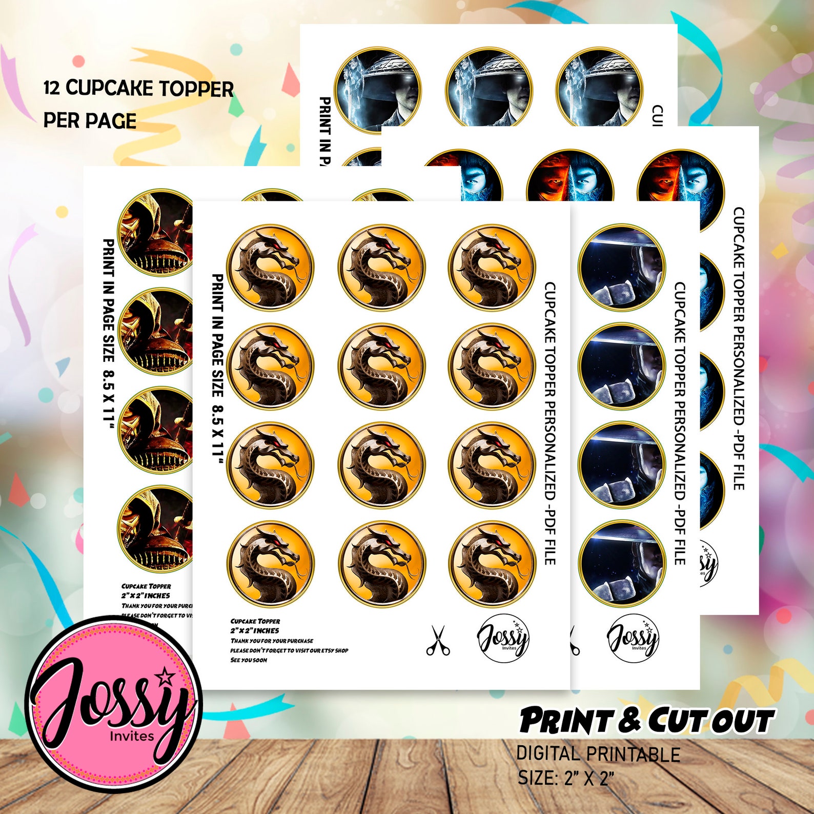 Printable Mortal Kombat Cupcake Toppers Birthday INSTANT