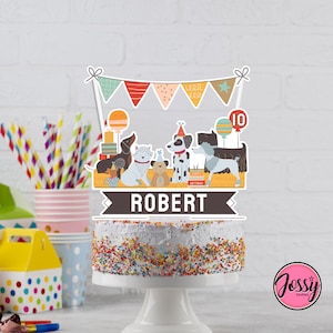 Dog Cake Topper, Puppy Printable Centerpiece, Editable Template INSTANT DOWNLOAD