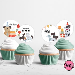Dog Cupcake Toppers, Puppy Printable Centerpiece, Editable Template INSTANT DOWNLOAD