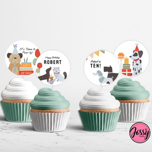 Dog Cupcake Toppers Puppy Printable Centerpiece Editable - Etsy