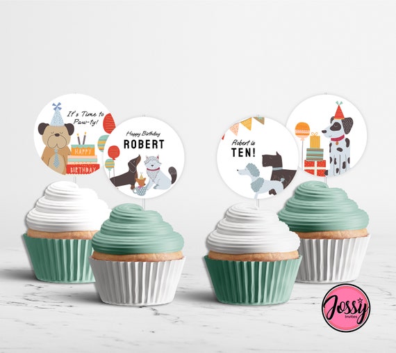 Dog Cupcake Toppers Puppy Printable Centerpiece Editable | Etsy