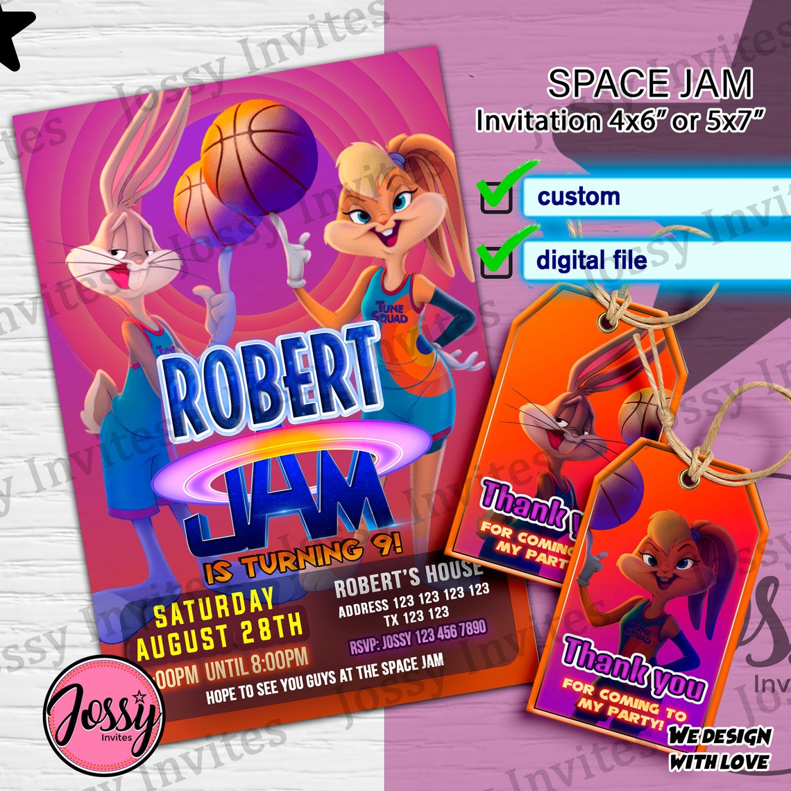 Space Jam Card Invitation Space Jam Birthday InvitationSpace Etsy