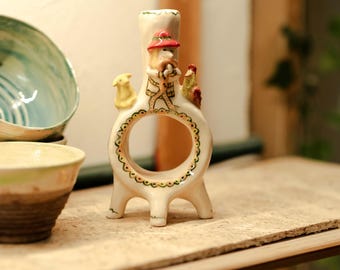手作り陶器製キャンドルホルダー - ユニークな花と鳥のデザイン - Etsy