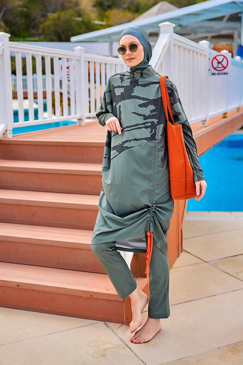 Khaki Full Coverage Modest Swimwear Burkini Set M2516 main image 0