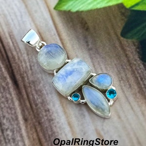 Handmade Moonstone & Blue Topaz 925 Sterling Silver Pendant
