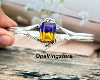 Handmade Ametrine Cuff Bangle: 925 Sterling Silver Adjustable Jewelry